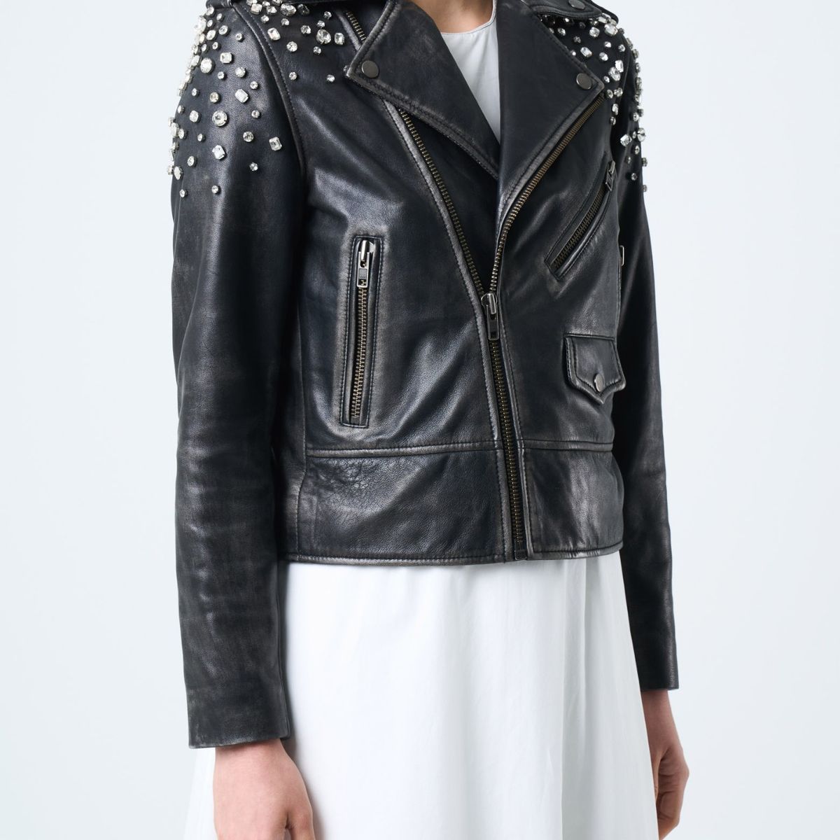 VELEZ - Vélez Casaca Biker De Cuero Para Mujer Cristales Negro