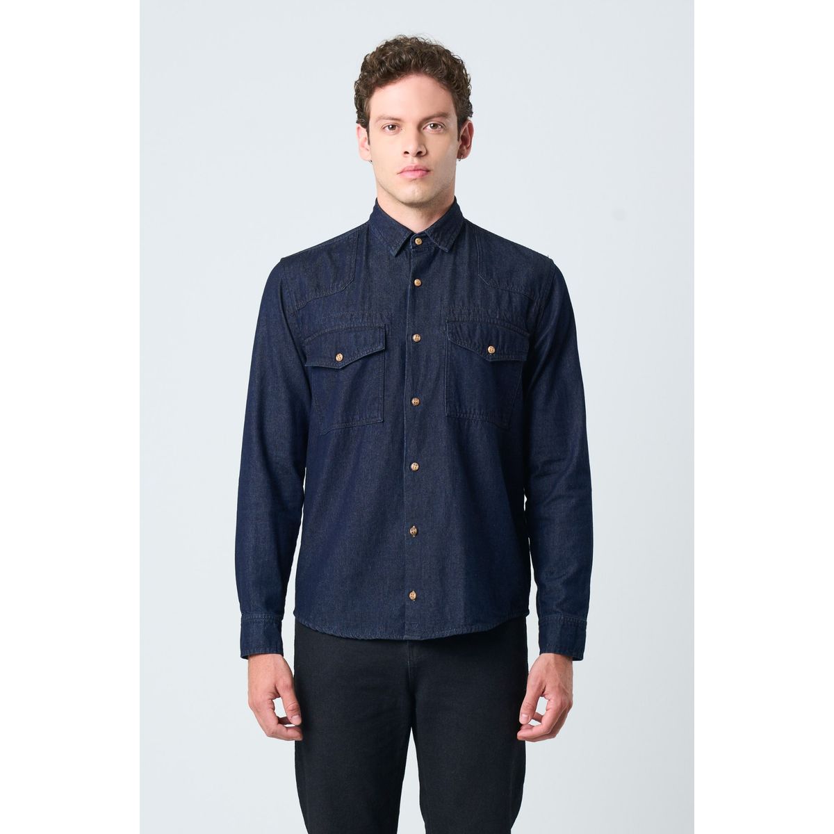 VELEZ - Vélez Camisa Manga Larga Brescia Hombre Semi Fit Azul Oscuro