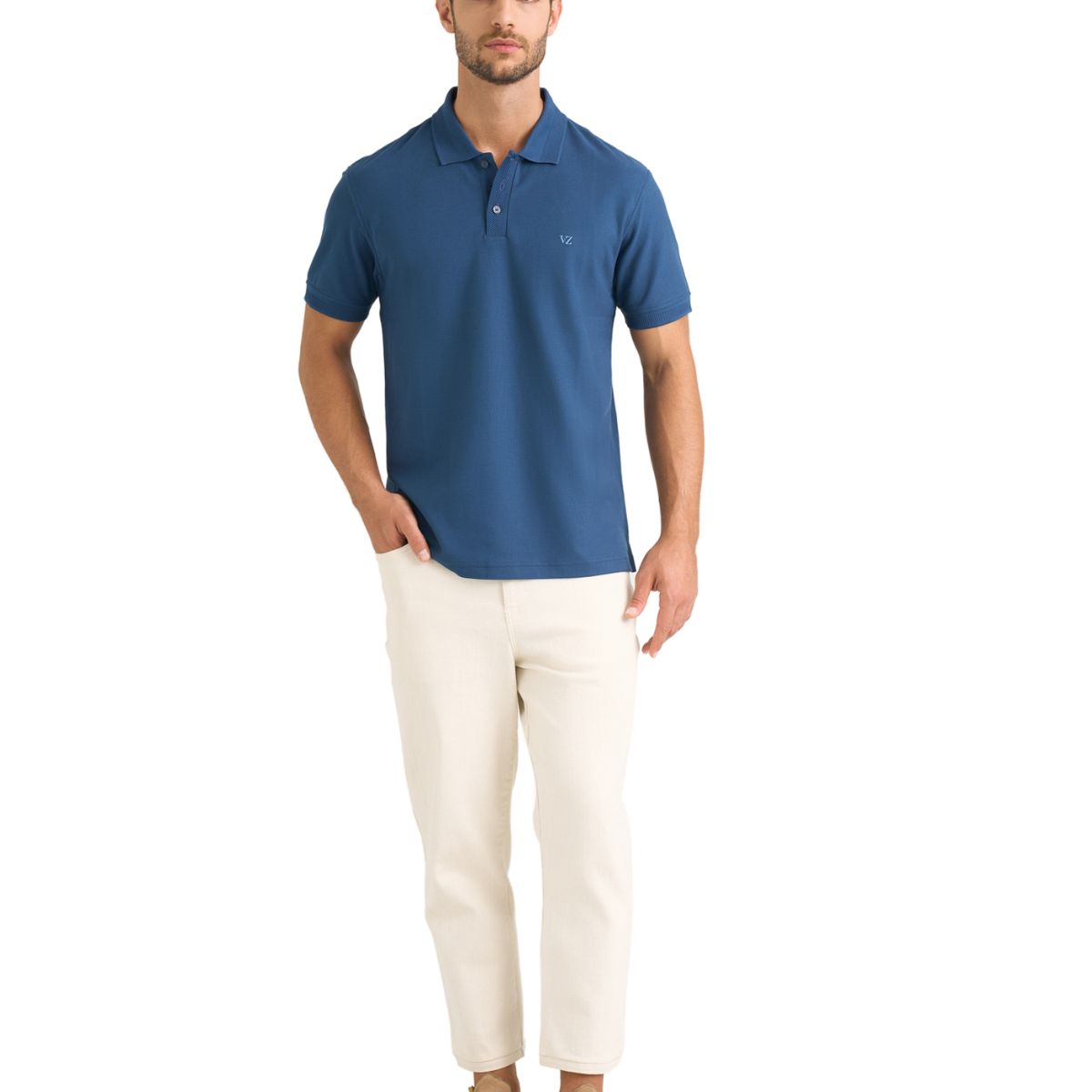 VELEZ - Vélez Polo Para Hombre Semi Fit Detalle Jacquard Azul Oscuro