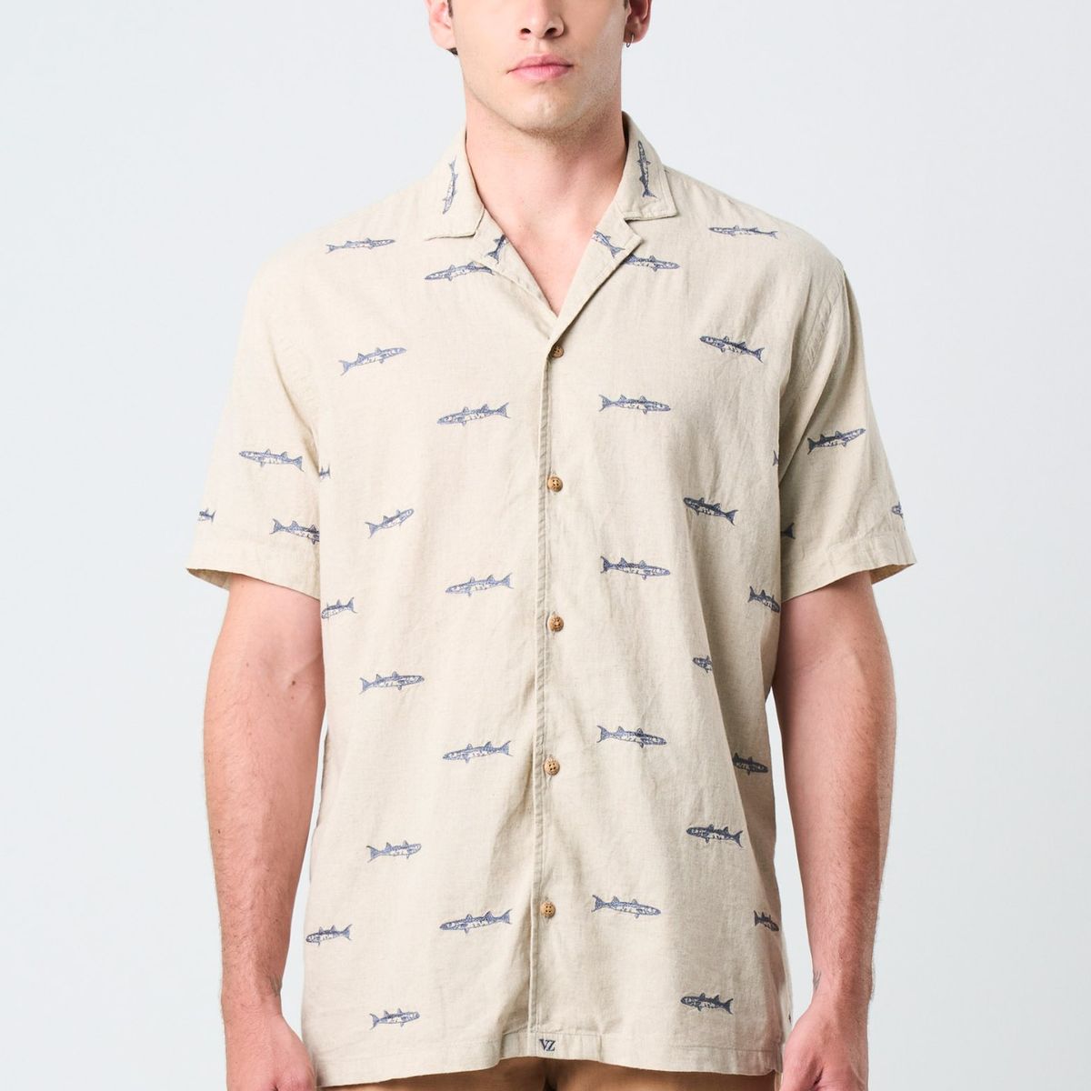 VELEZ - Vélez Camisa Manga Corta Peces En Lino Hombre Resort Arena