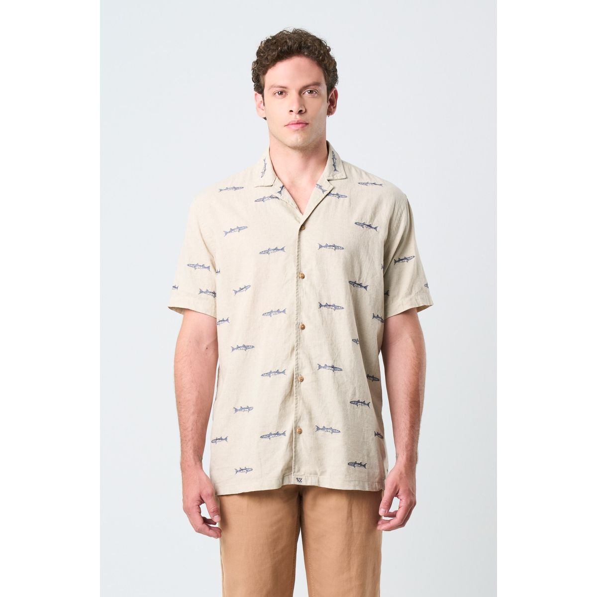 VELEZ - Vélez Camisa Manga Corta Peces En Lino Hombre Resort Arena