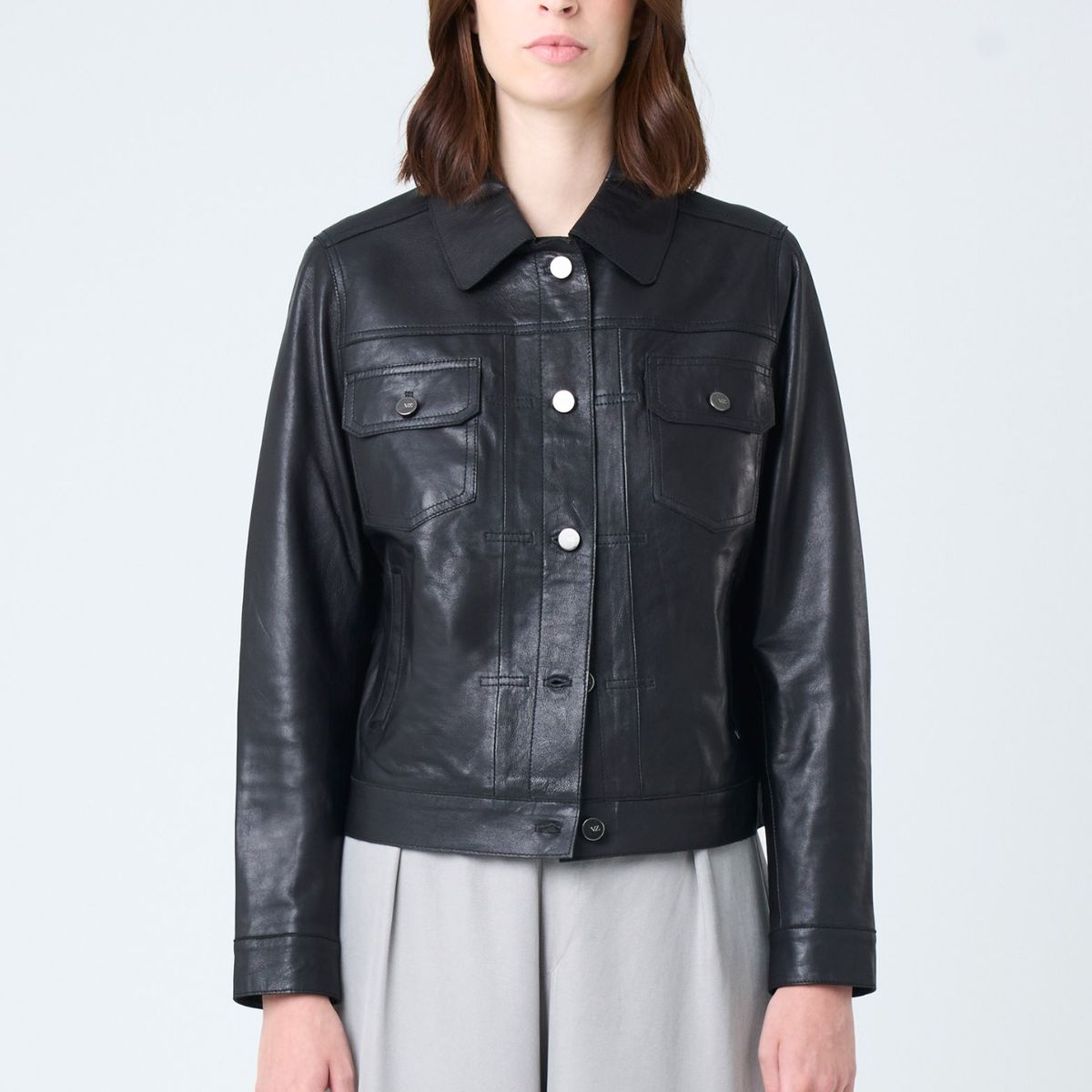 VELEZ - Vélez Casaca Kalaha De Cuero Mujer Silueta Trucker Negro