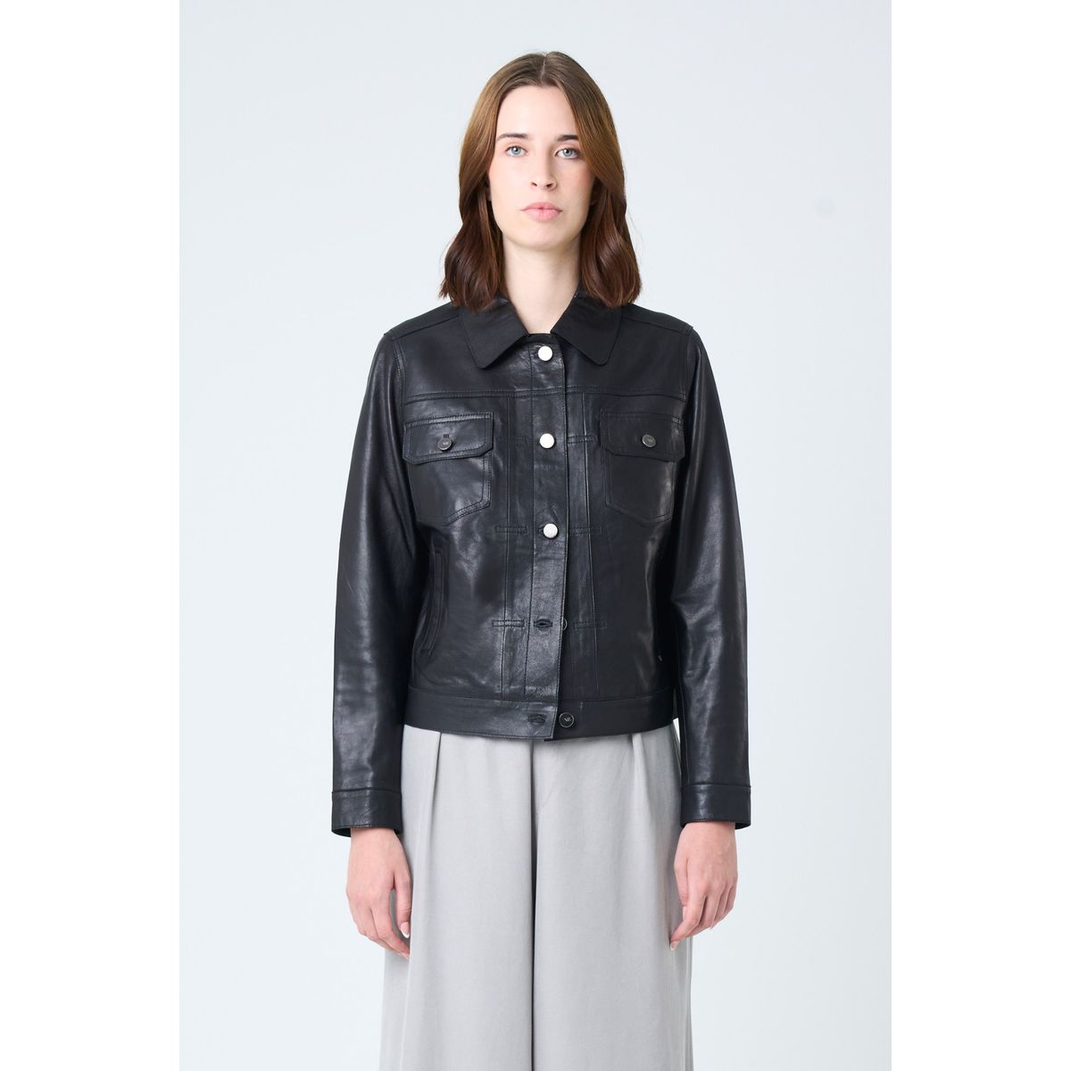 VELEZ - Vélez Casaca Kalaha De Cuero Mujer Silueta Trucker Negro