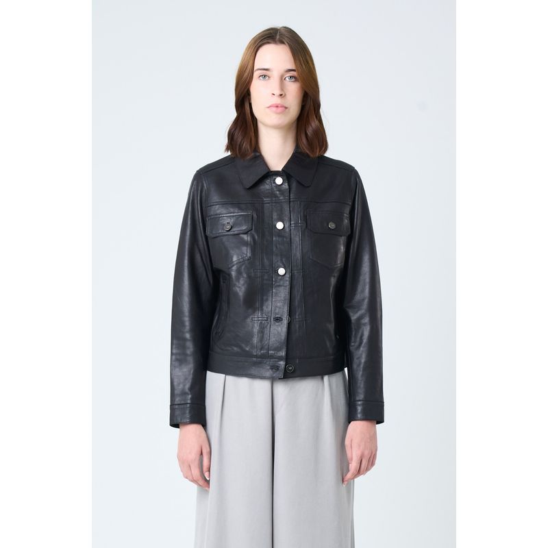 VELEZ - Vélez Casaca Kalaha De Cuero Mujer Silueta Trucker Negro