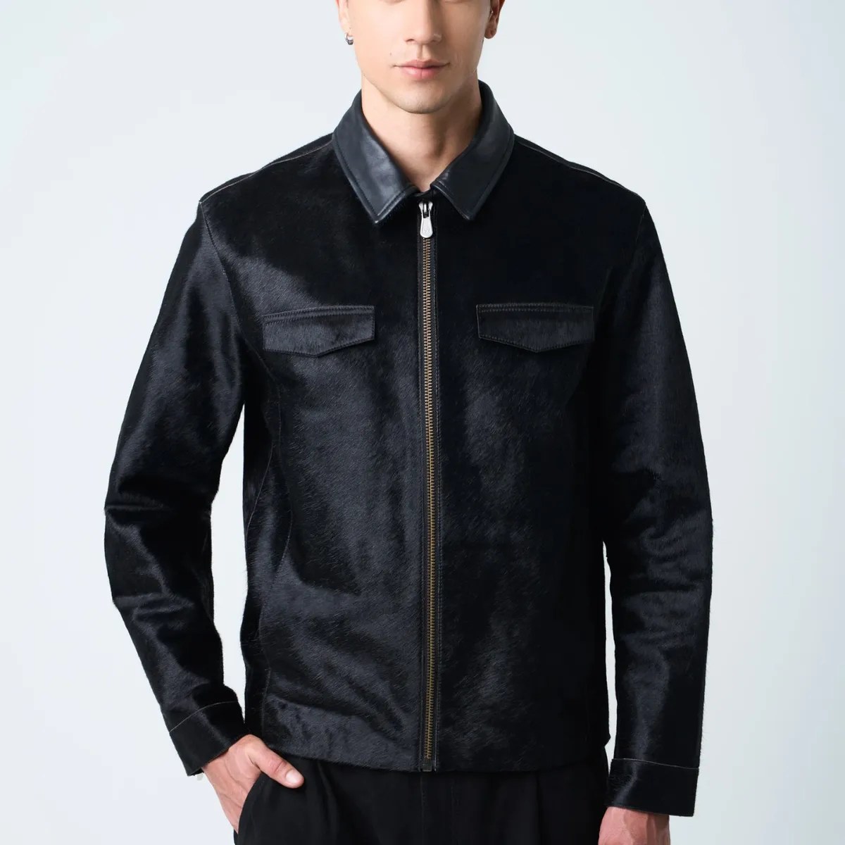 VELEZ - Vélez Casaca Lyra De Cuero Pelo Hombre Silueta Trucker Negro