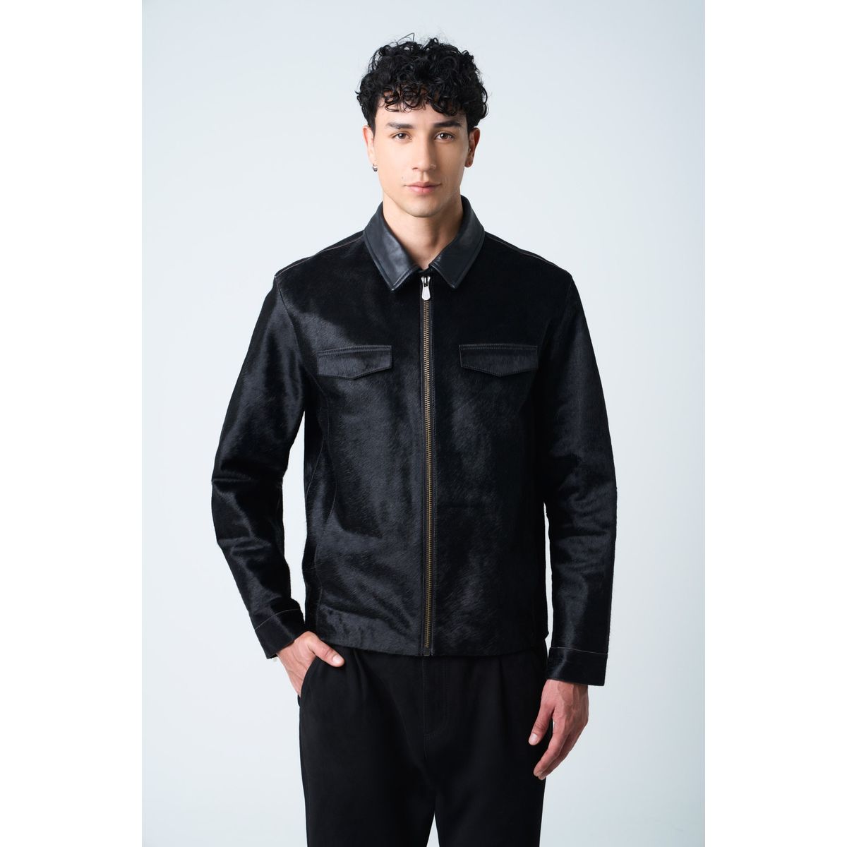 VELEZ - Vélez Casaca Lyra De Cuero Pelo Hombre Silueta Trucker Negro