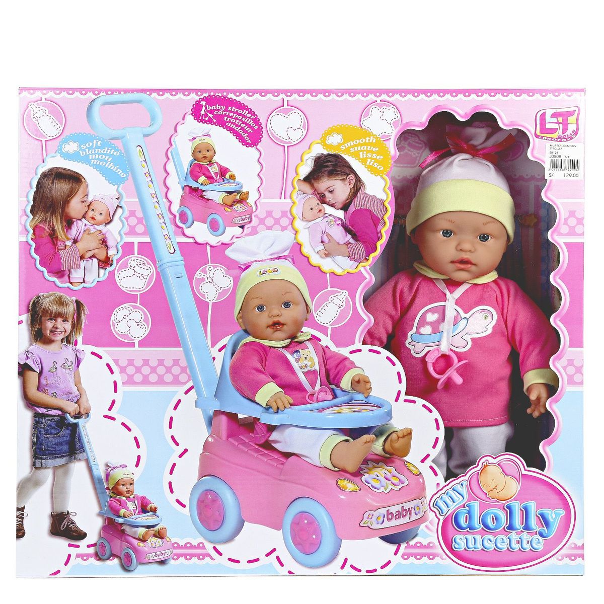 LOKO TOYS - Muñeca My Dolly Sucette con Stroller 37 cm