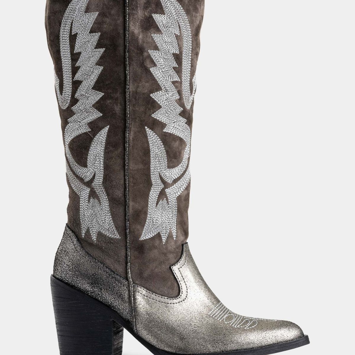 VELEZ - Vélez Botas Texanas Linaje Cuero Mujer Detalle Folia Gris