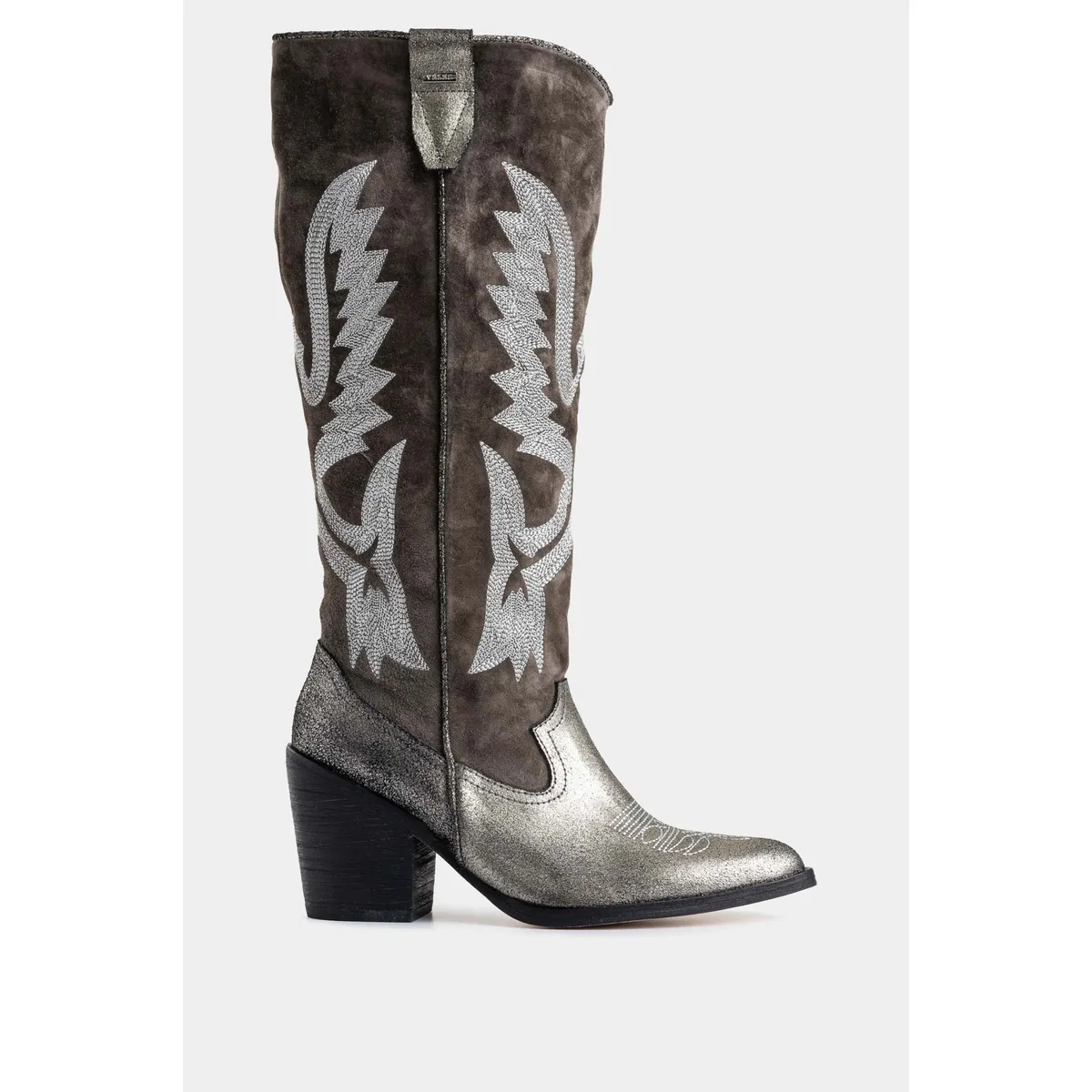 VELEZ - Vélez Botas Texanas Linaje Cuero Mujer Detalle Folia Gris