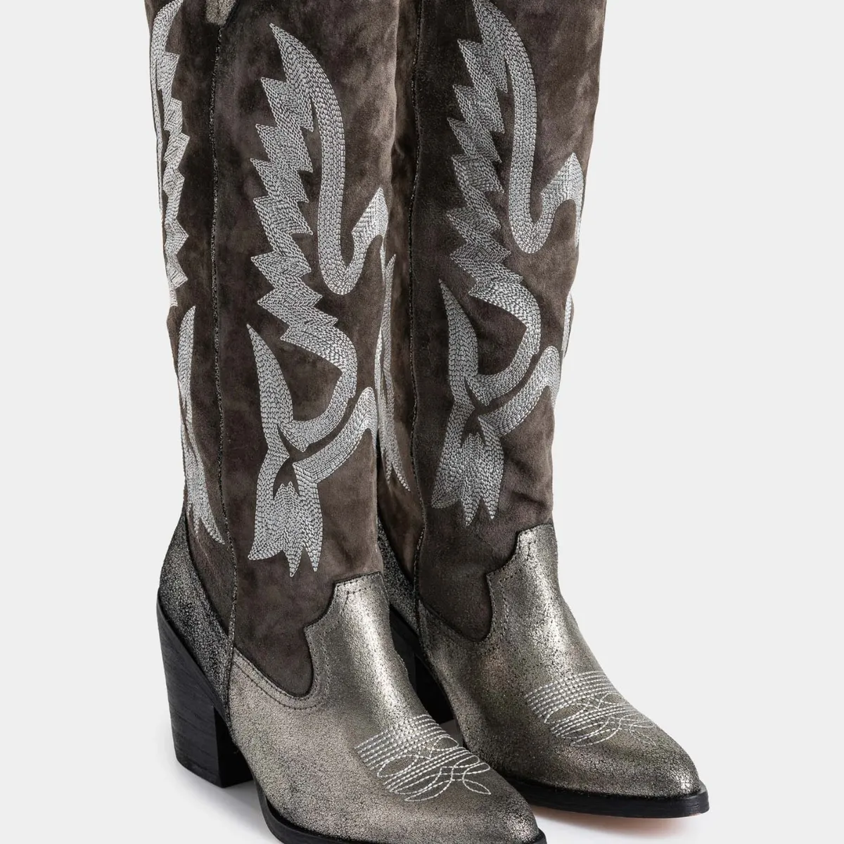 VELEZ - Vélez Botas Texanas Linaje Cuero Mujer Detalle Folia Gris