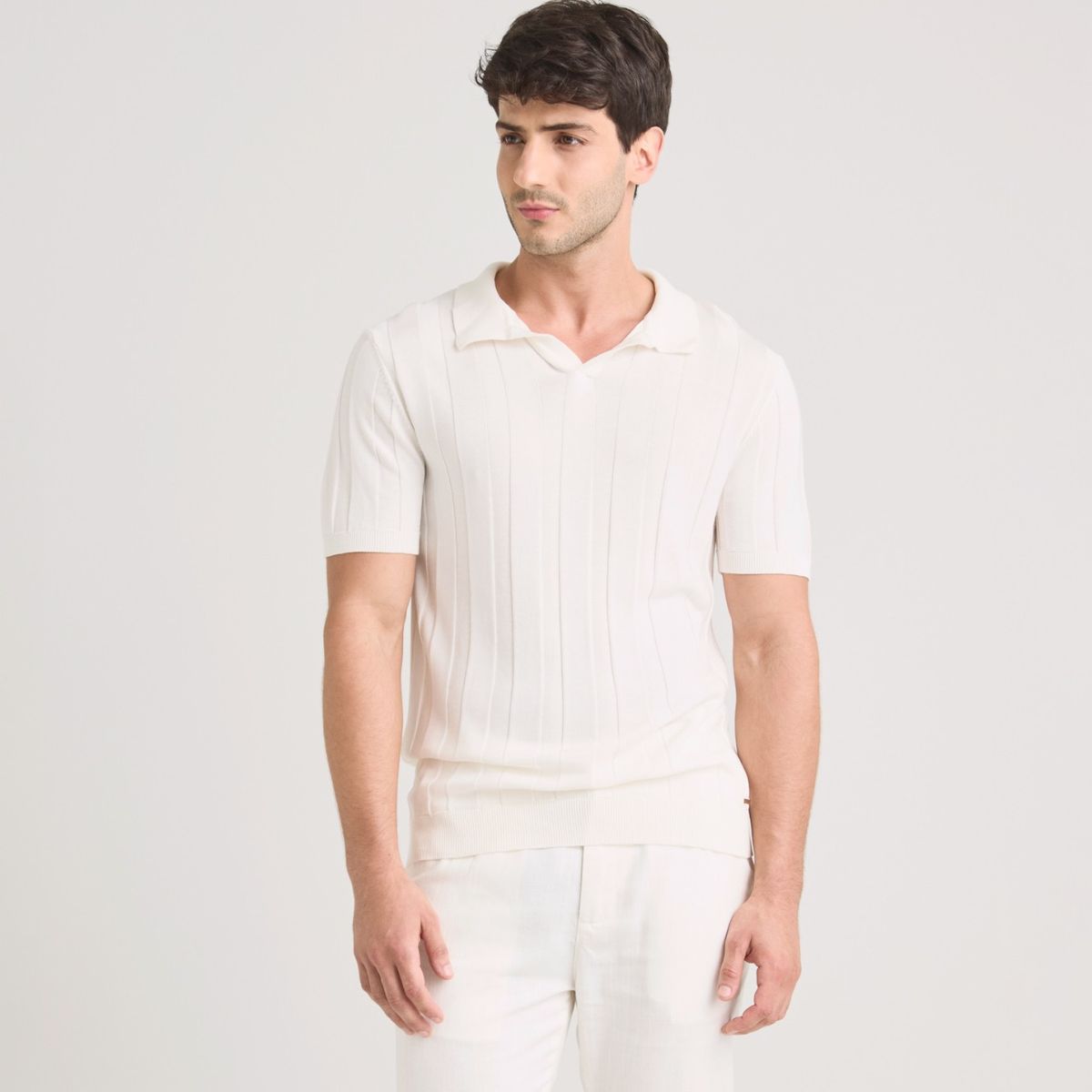 VELEZ - Vélez Polo Tejida Manga Corta Para Hombre Franjas Crema