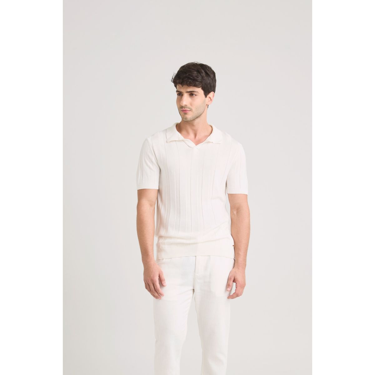 VELEZ - Vélez Polo Tejida Manga Corta Para Hombre Franjas Crema