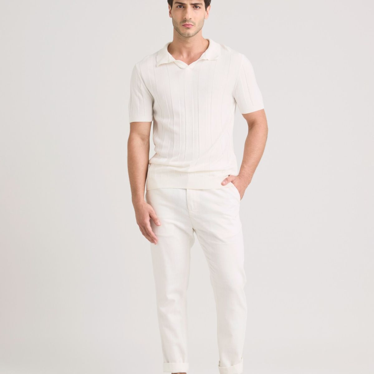 VELEZ - Vélez Polo Tejida Manga Corta Para Hombre Franjas Crema