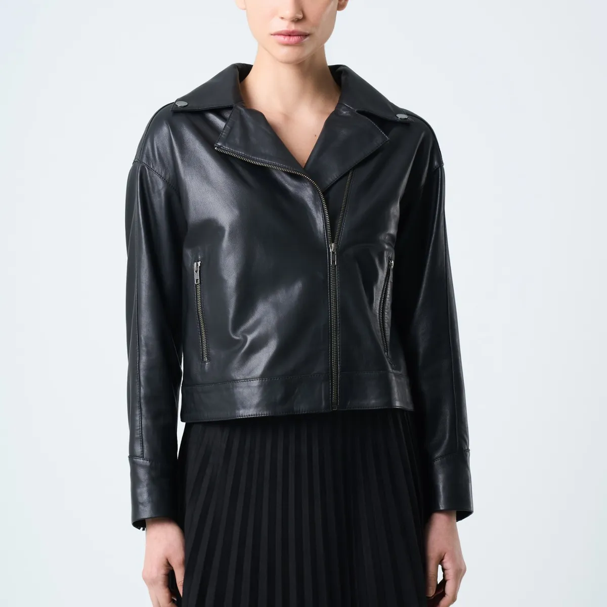 VELEZ - Vélez Casaca Lyra De Cuero Para Mujer Biker Flecos Negro