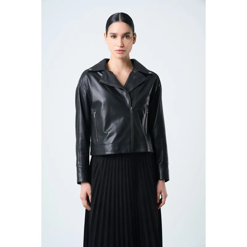 VELEZ - Vélez Casaca Lyra De Cuero Para Mujer Biker Flecos Negro