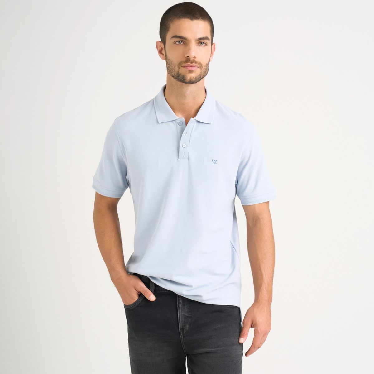 VELEZ - Vélez Polo Para Hombre Semi Fit Detalle Jacquard Azul Claro