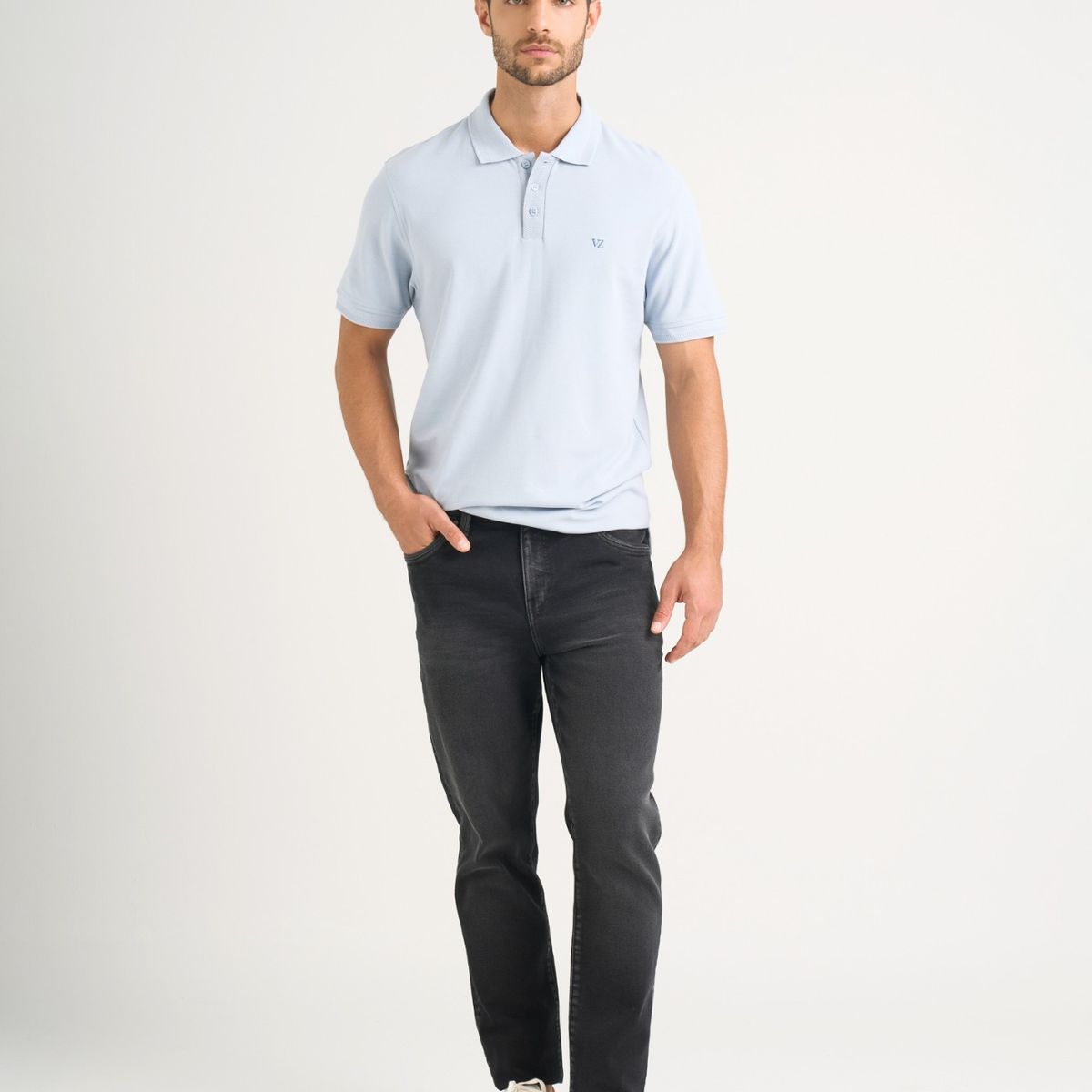 VELEZ - Vélez Polo Para Hombre Semi Fit Detalle Jacquard Azul Claro