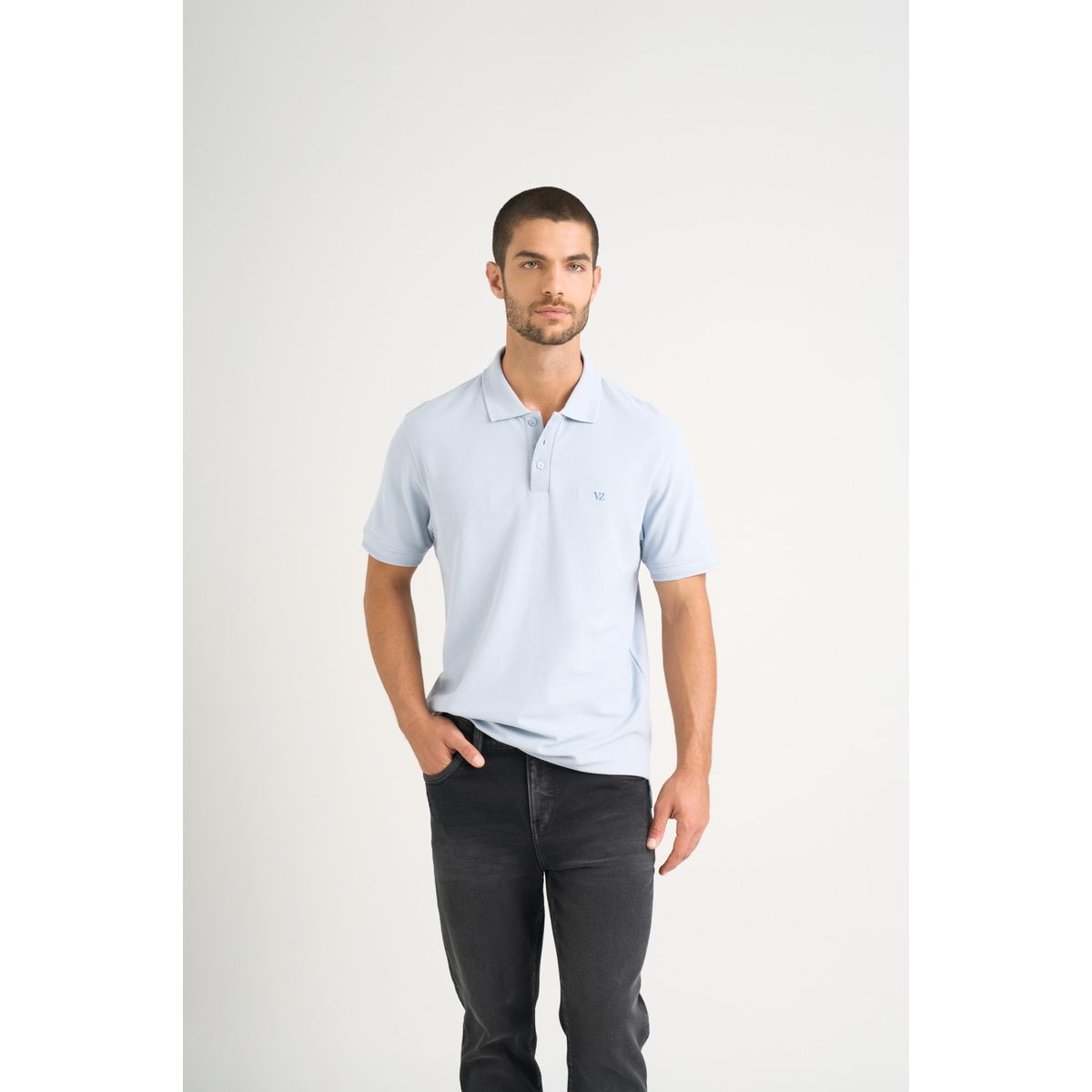 VELEZ - Vélez Polo Para Hombre Semi Fit Detalle Jacquard Azul Claro