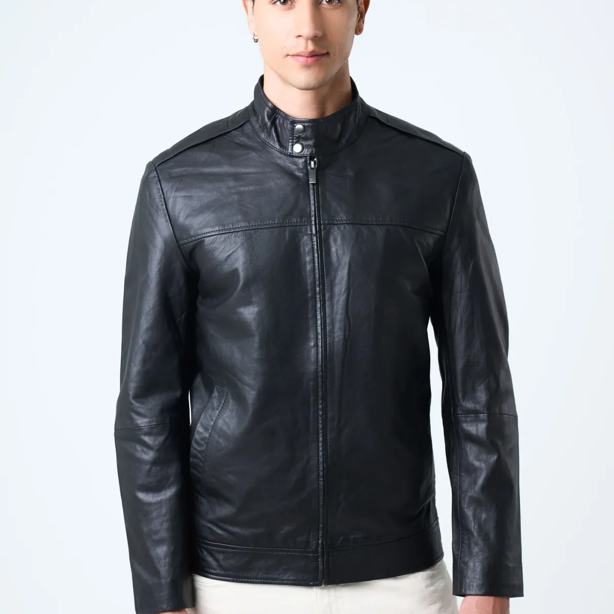 VELEZ - Vélez Casaca Bosa De Cuero Hombre Fit Semi Holgado Negro