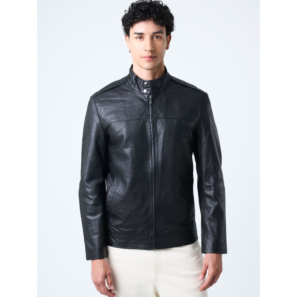 VELEZ - Vélez Casaca Bosa De Cuero Hombre Fit Semi Holgado Negro