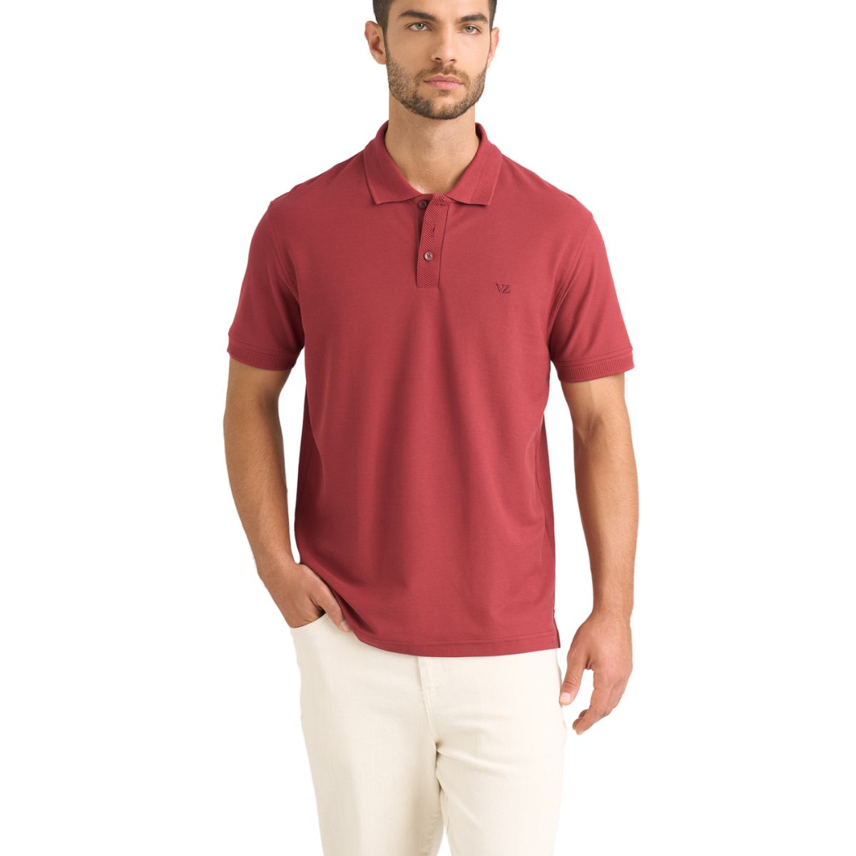 VELEZ - Vélez Polo Para Hombre Semi Fit Detalle Jacquard Vinotinto