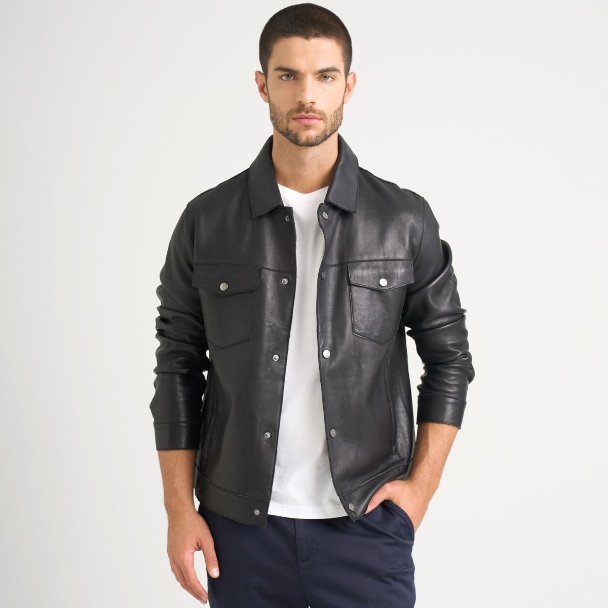 VELEZ - Vélez Casaca Lucca De Cuero Hombre Silueta Trucker Negro