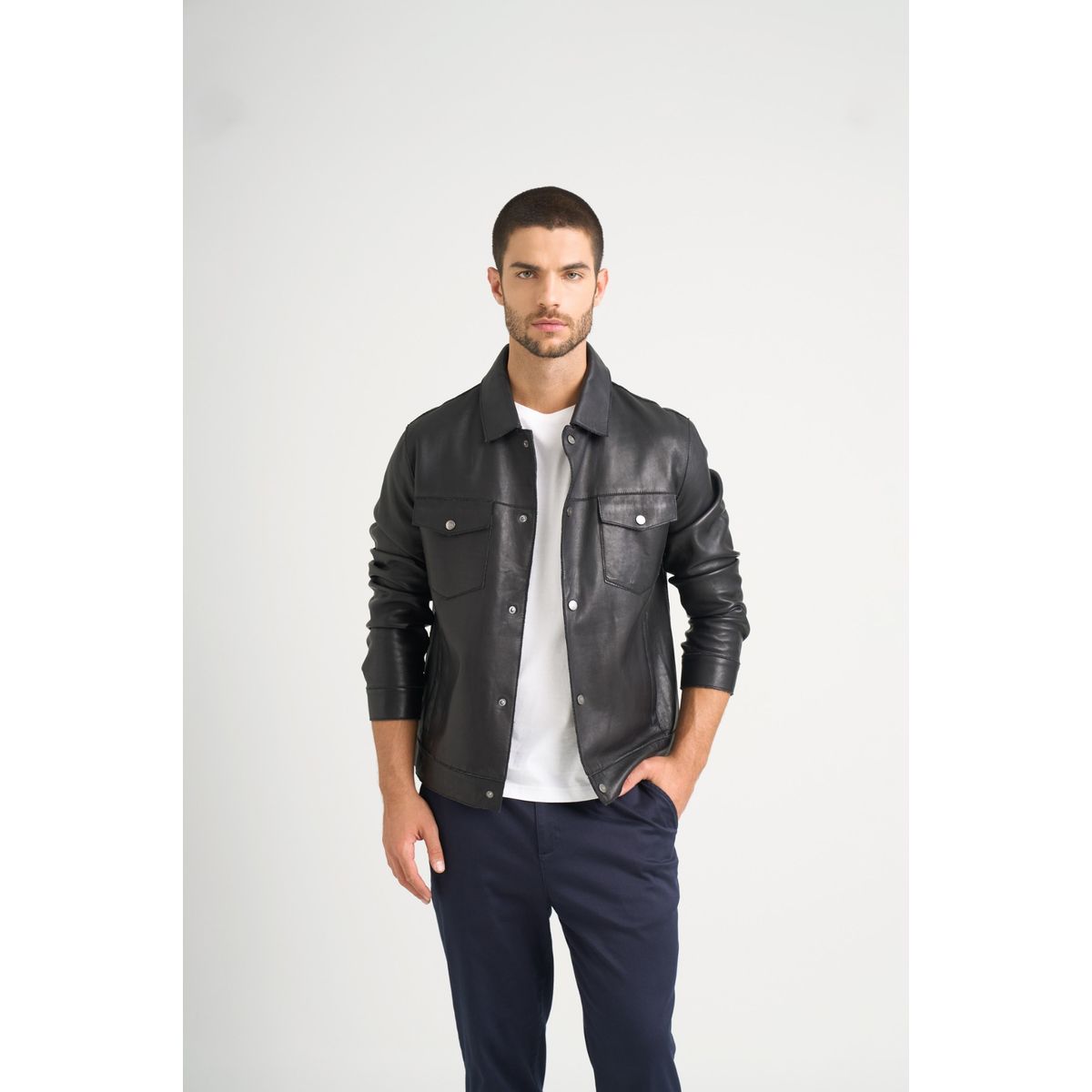 VELEZ - Vélez Casaca Lucca De Cuero Hombre Silueta Trucker Negro