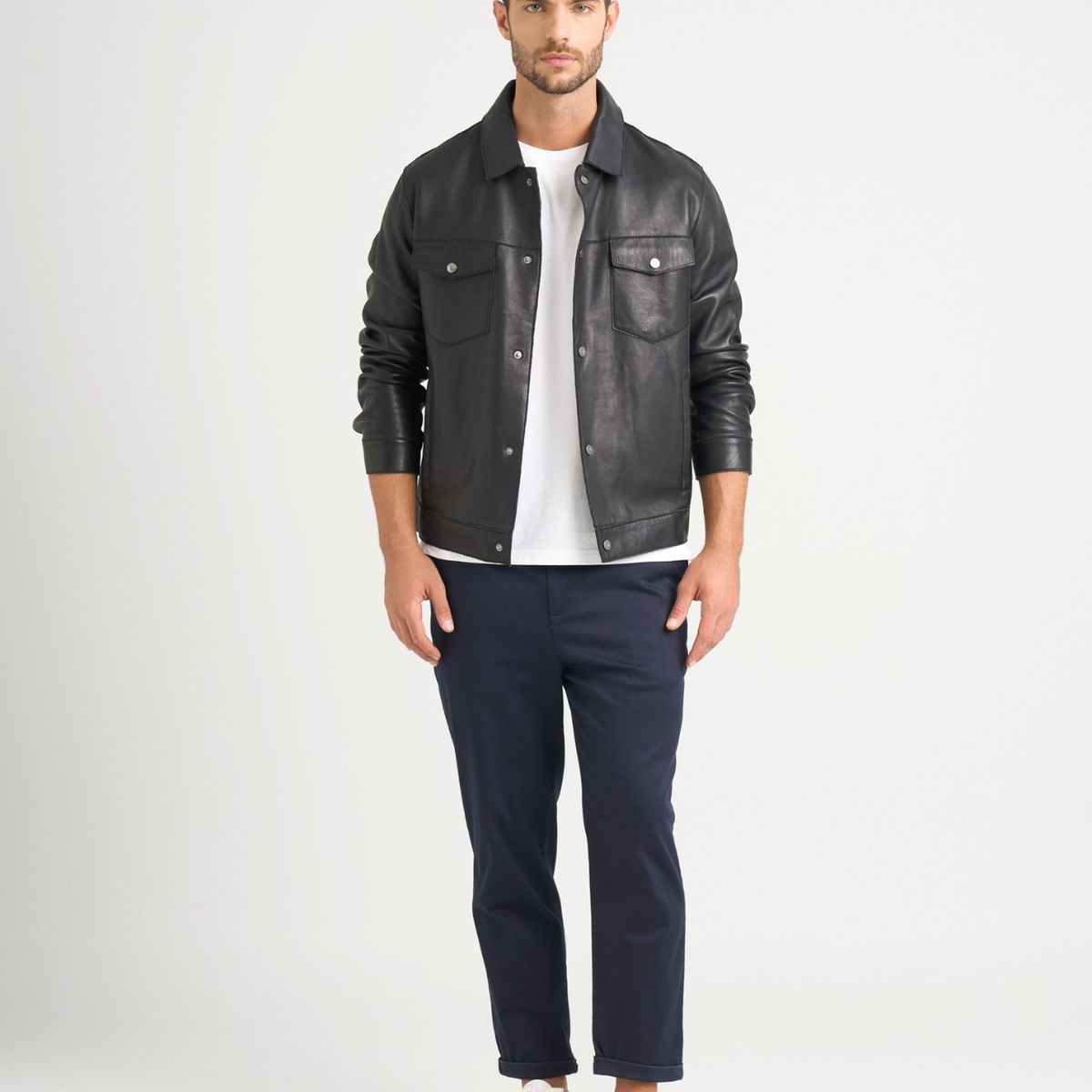 VELEZ - Vélez Casaca Lucca De Cuero Hombre Silueta Trucker Negro