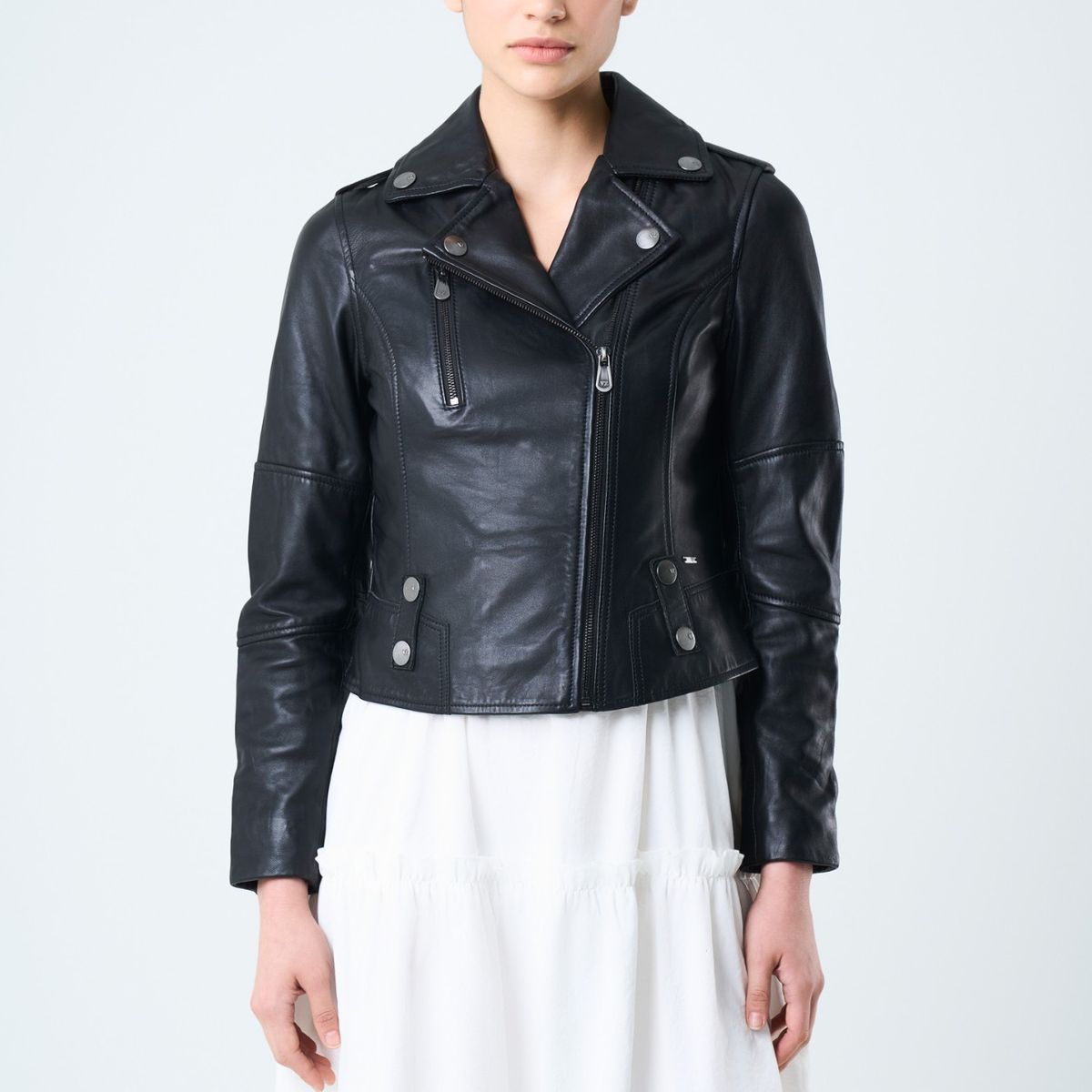 VELEZ - Vélez Casaca Biker Royal De Cuero Mujer Fit Ajustado Negro