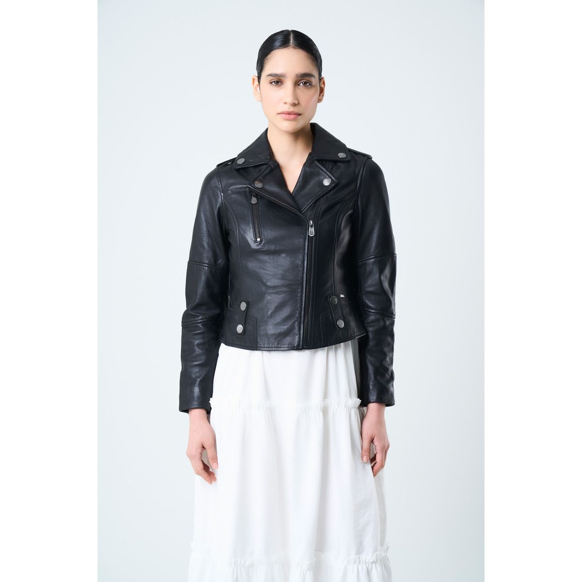 VELEZ - Vélez Casaca Biker Royal De Cuero Mujer Fit Ajustado Negro