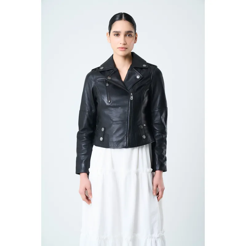 VELEZ - Vélez Casaca Biker Royal De Cuero Mujer Fit Ajustado Negro