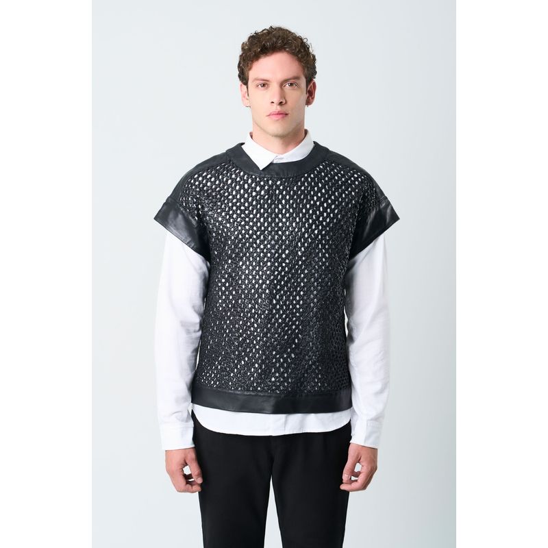 VELEZ - Vélez Camisilla Orión De Cuero Para Hombre Tejida Negro