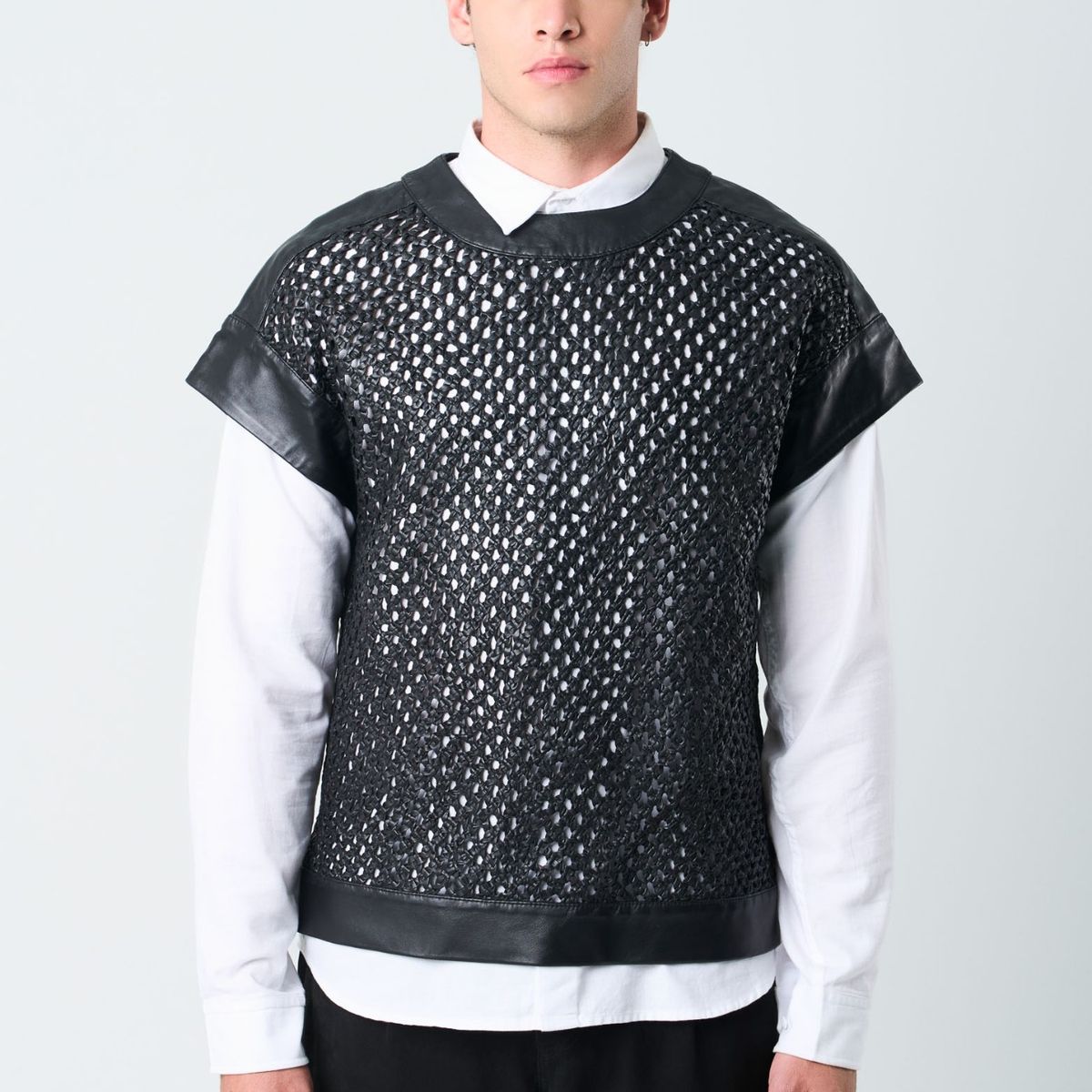 VELEZ - Vélez Camisilla Orión De Cuero Para Hombre Tejida Negro