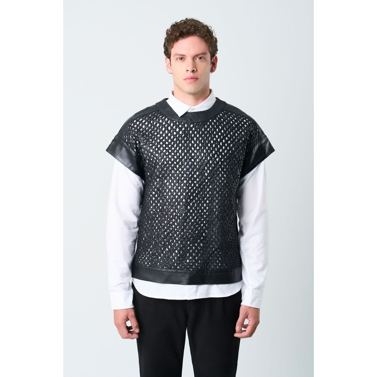 VELEZ - Vélez Camisilla Orión De Cuero Para Hombre Tejida Negro