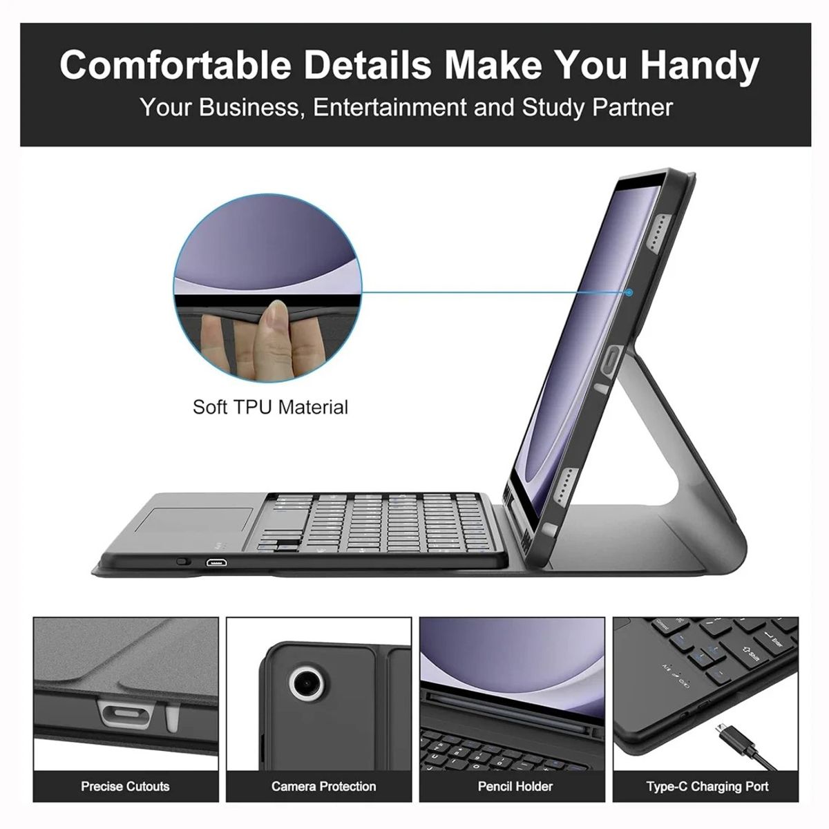 GENERICO - Funda Con Teclado Bluetooth Touchpad para Samsung A9 PLUS 11 " - NEGRO