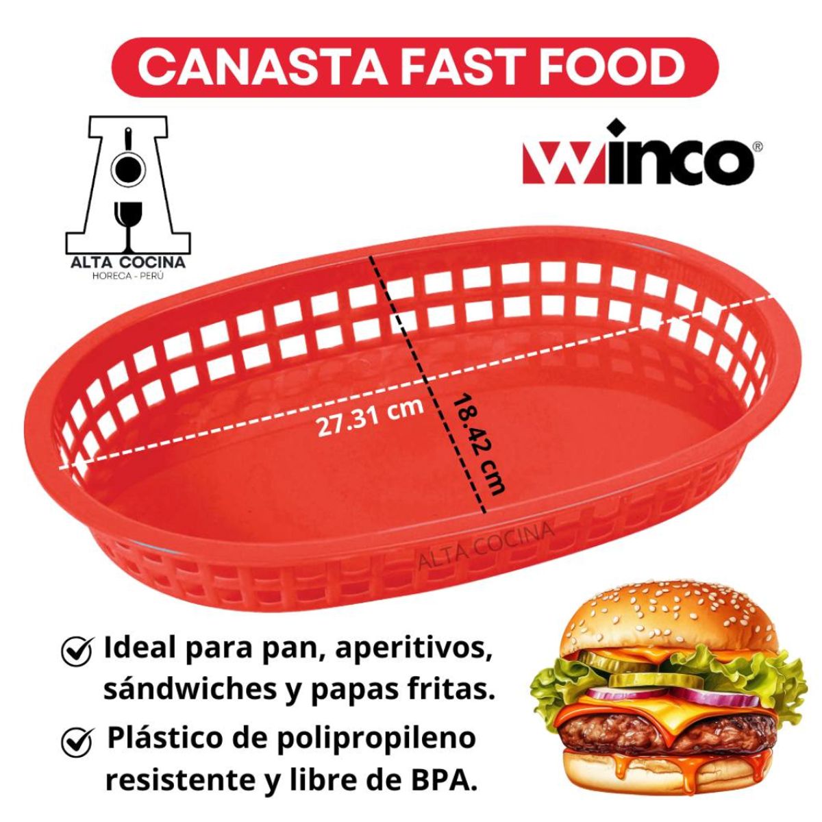WINCO - CANASTA FAST FOOD WINCO COLOR ROJO PACK X12