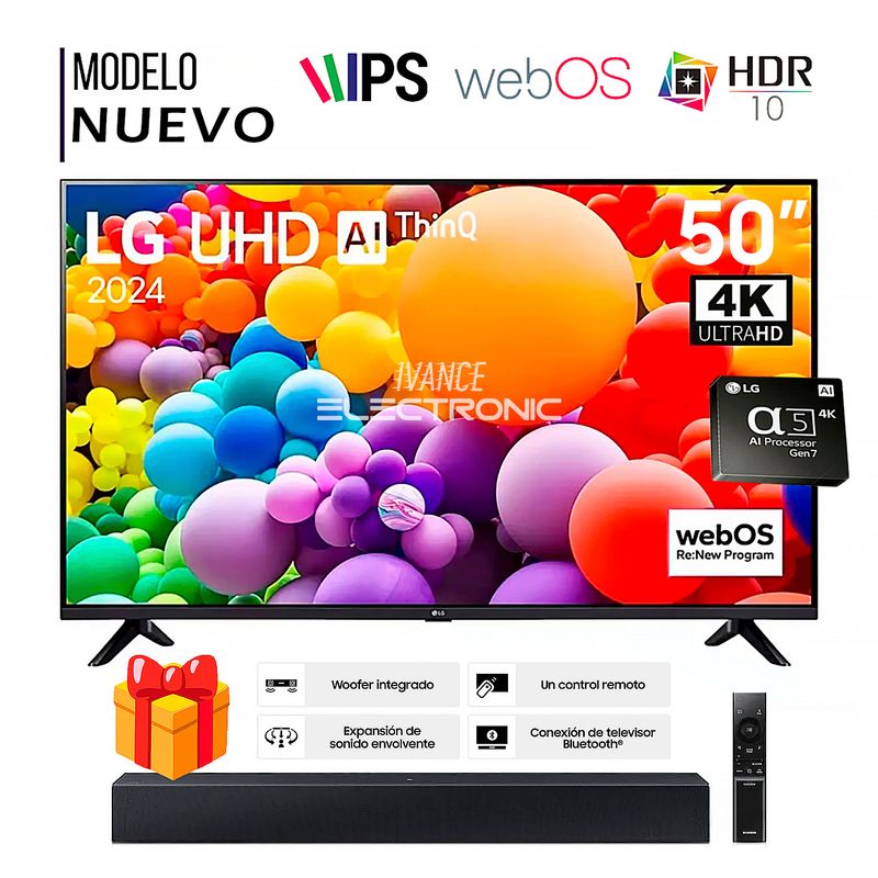 LG - Televisor LG 50 Pulg. LED Smart TV UHD 4K con ThinQ AI 50UT7300PSA + SoundBar HW-C400