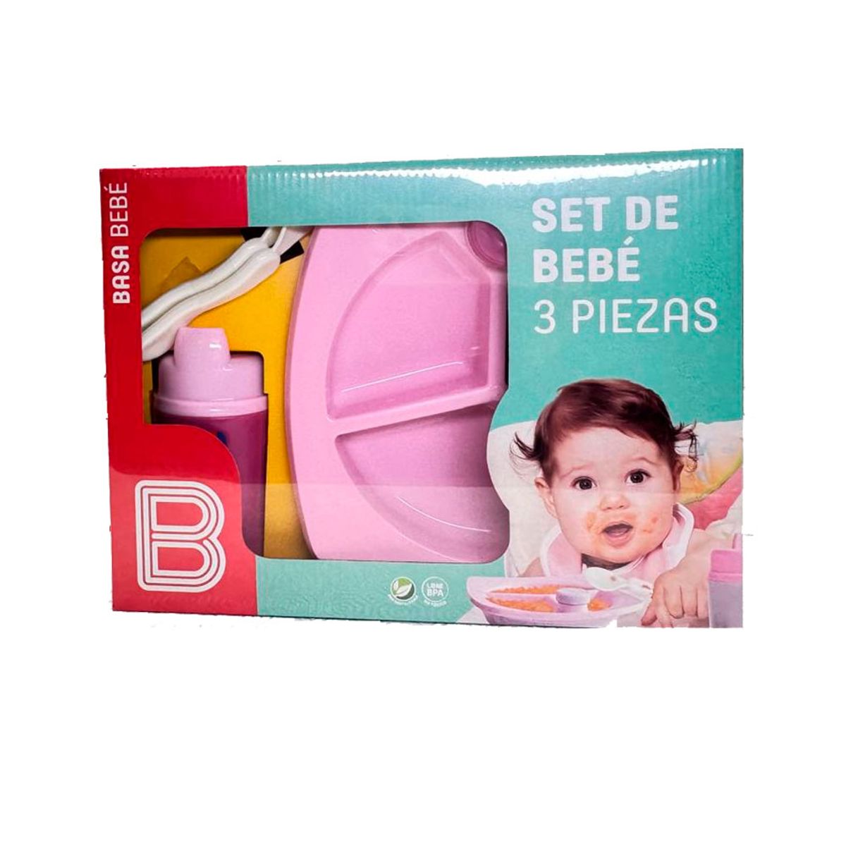 BASA - Vajilla Bebe termica Basa Pdivision+Vaso+Cubierto Rosado