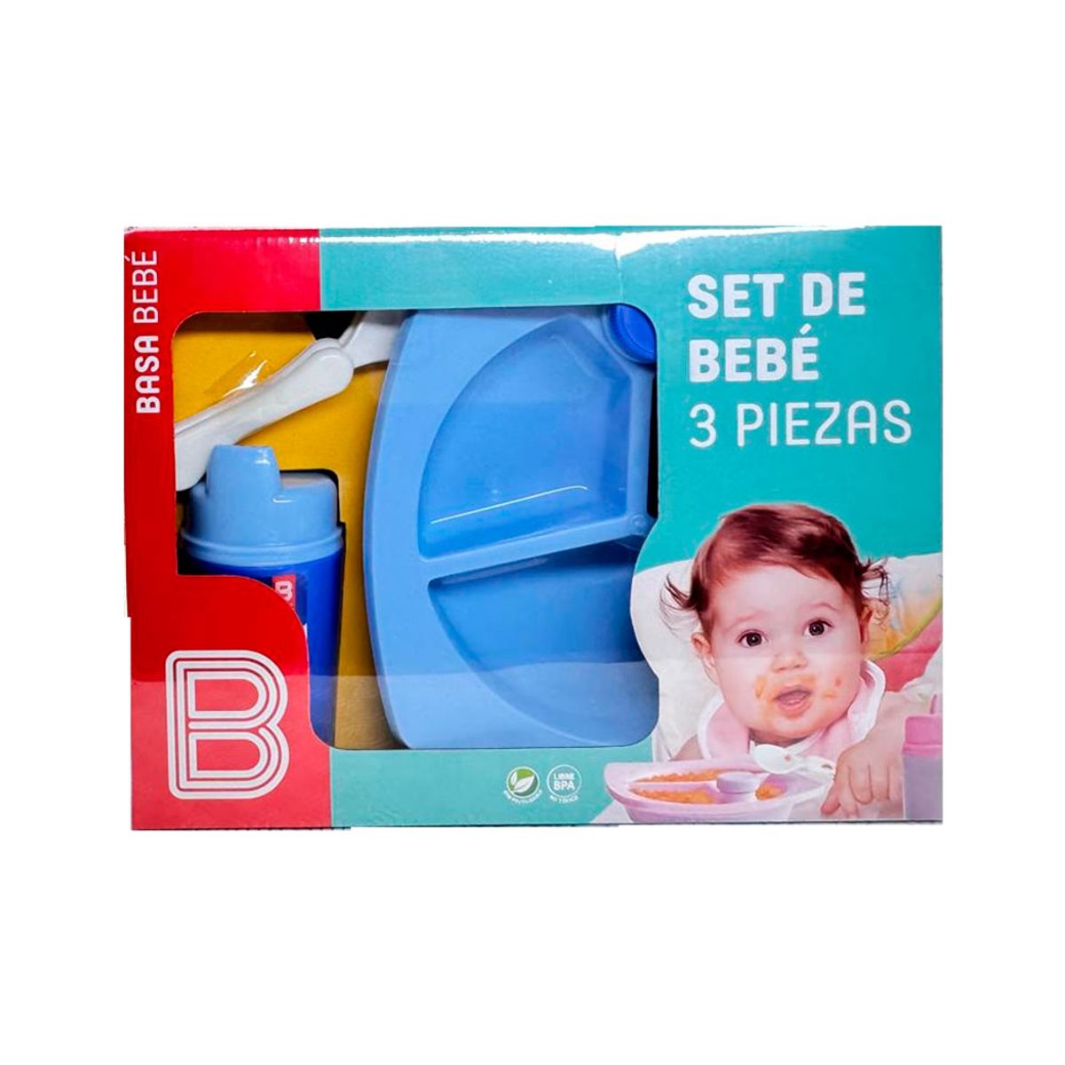 BASA - Vajilla Bebe termica Basa Pdivision+Vaso+Cubierto Celest