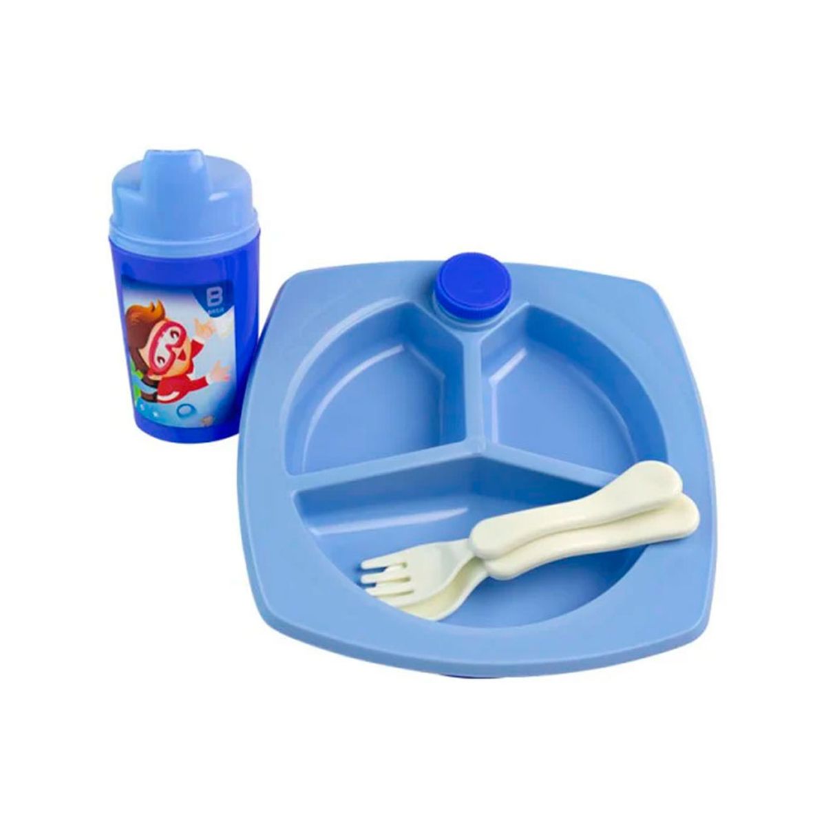 BASA - Vajilla Bebe termica Basa Pdivision+Vaso+Cubierto Celest