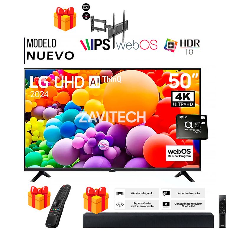 LG - Televisor LG 50 Pulg. LED Smart TV UHD 4K con ThinQ AI 50UT7300PSA +Soundbar HW-C400 + MAGIC + RACK