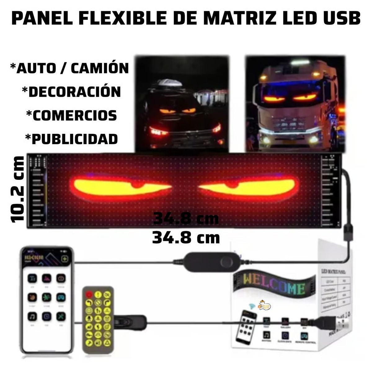OEM - Letrero LED flexible PROGRAMABLE USB 10 x 35 cm