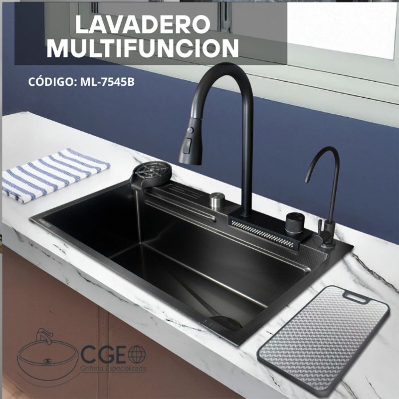 FRATELLI - LAVADERO MULTIFUNCIONAL 4 FUNCIONES  DE ACERO INOX NEGRO ML-7545B