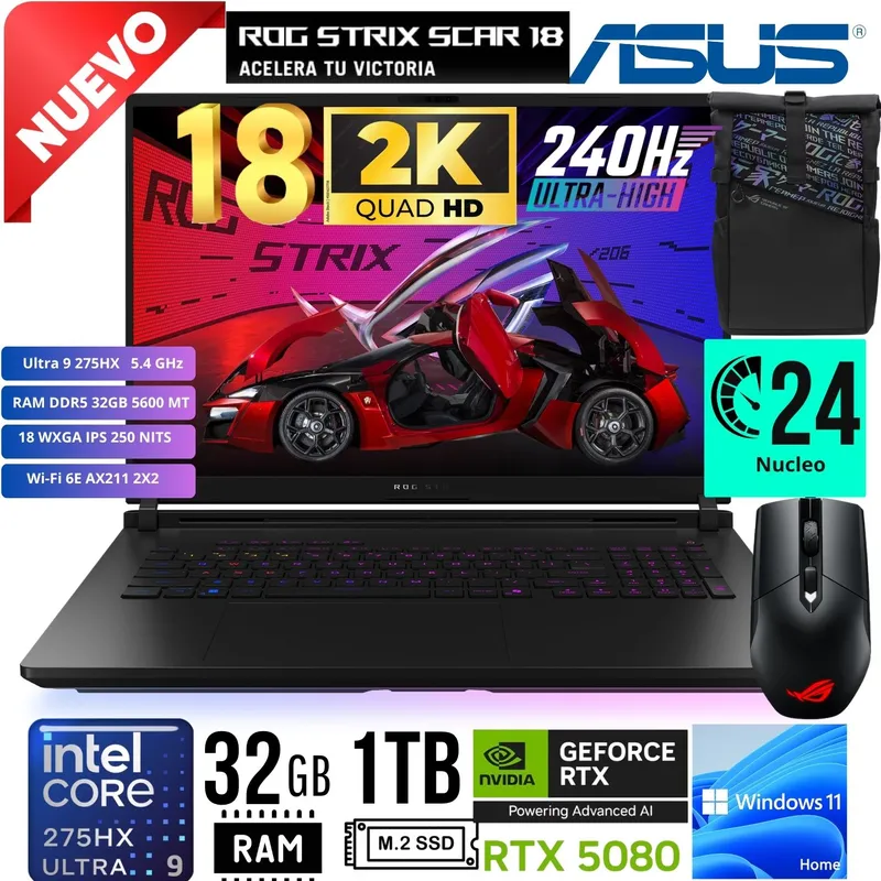 ASUS - LAPTOP Asus ROG Strix SCAR 18 G835 G835LW-SA152W 18´2K Ultra 9 275HX 32GB 1TB RTX 5080 16GB W 11