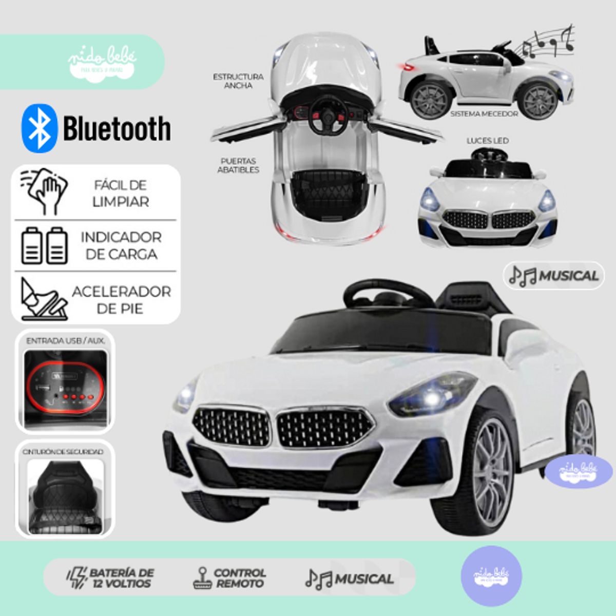 GENERICO - Carro a Batería para niños Deportivo Z4 blanco