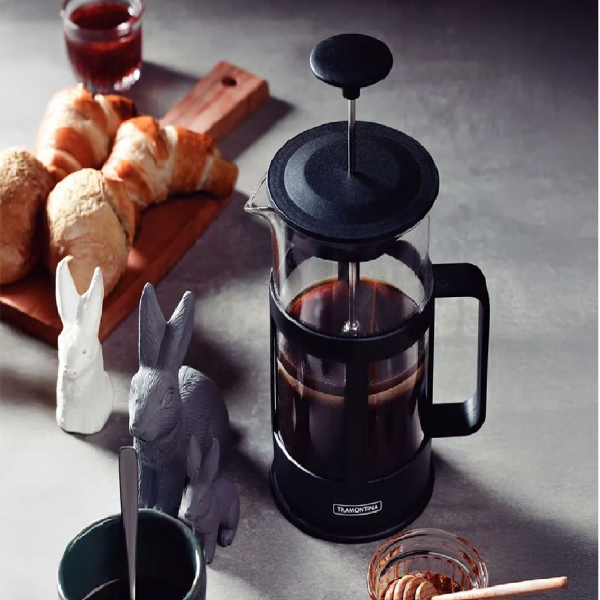 TRAMONTINA - Cafetera Francesa Tramontina en Vidrio y Polipropileno Negro 1 Lt