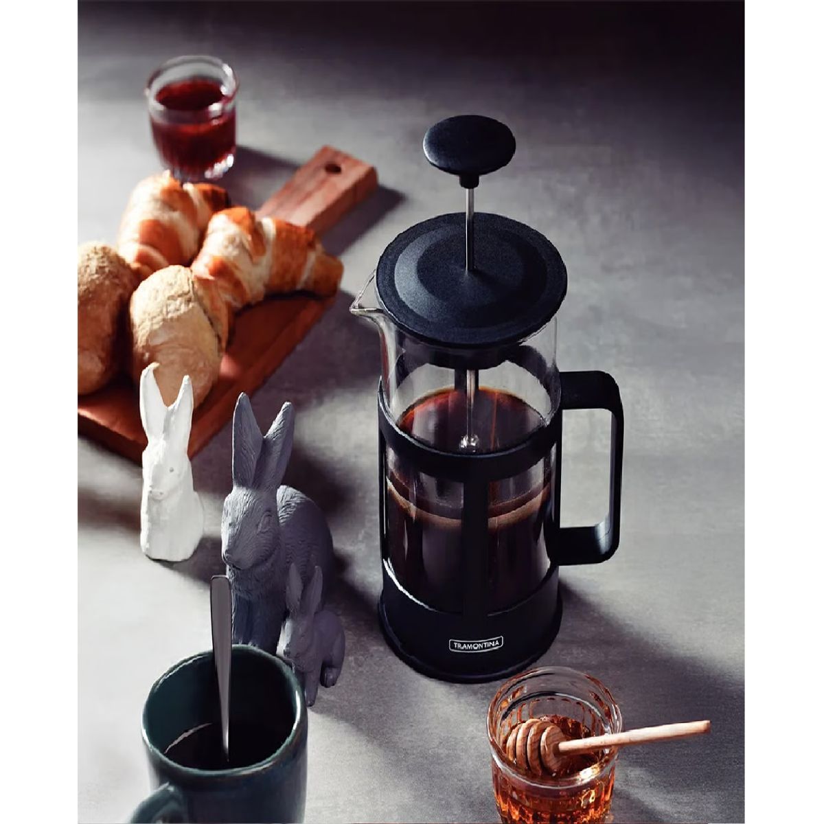 TRAMONTINA - Cafetera Francesa Tramontina en Vidrio y Polipropileno Negro 1 Lt