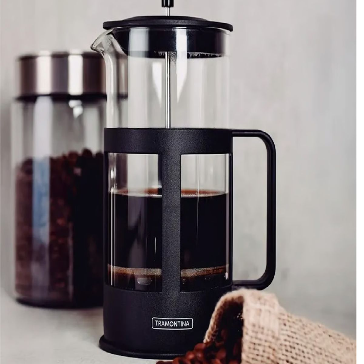 TRAMONTINA - Cafetera Francesa Tramontina en Vidrio y Polipropileno Negro 1 Lt