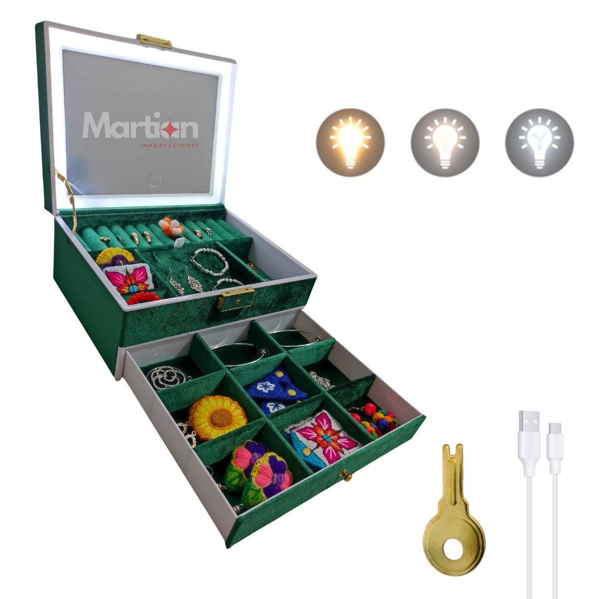 GENERICO - Joyero organizador con Espejo Led Verde