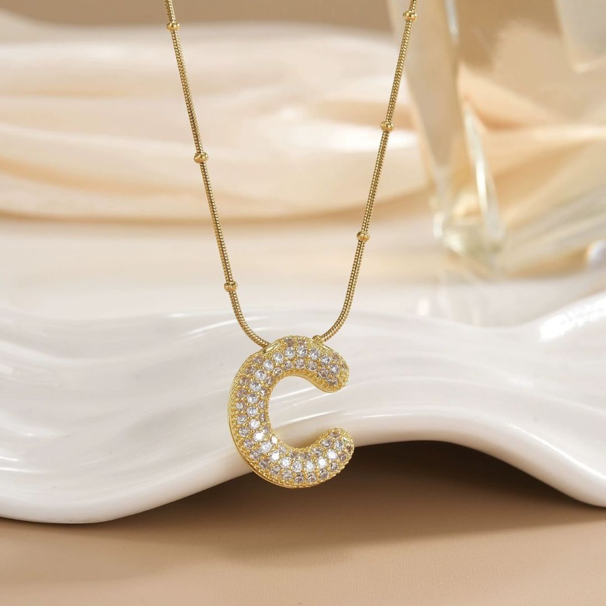 GENERICO - Collar Inicial Brillo chunky letra C mujer